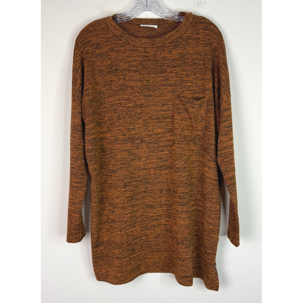 Reborn J Top Women Large Rust Space Dye Long Sleeve Button Detail Pocket Tunic